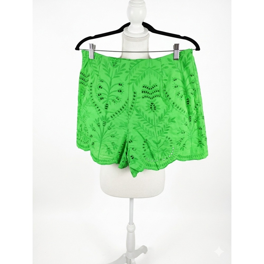 Marie Oliver Green Eyelet Embroidered Scalloped High Rise Shorts Size 6